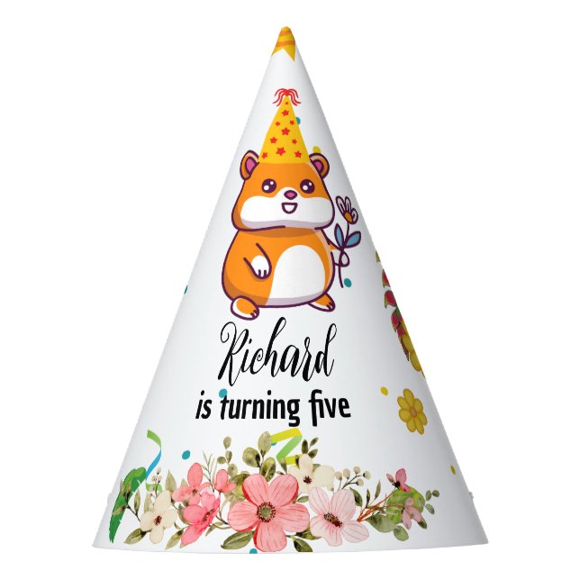 Cute Hamster Themed Kid's Birthday Party Party Hat (Front)