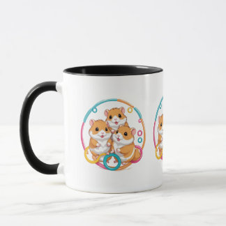 Cute Hamster Trio in Colorful Rings Mug
