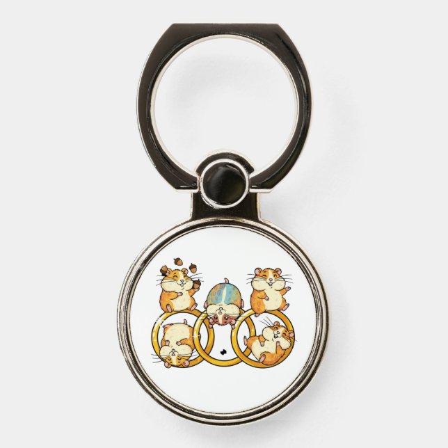 Cute Hamster Trio Rings Cartoon Art (Front)