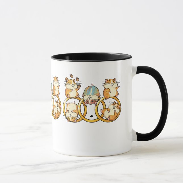Cute Hamster Trio Rings Cartoon Art Mug (Right)