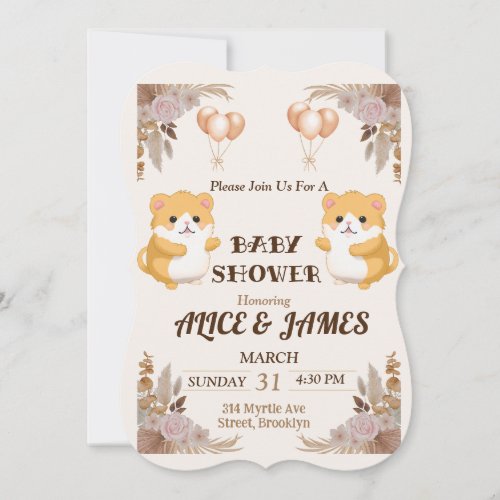Cute Hamster Watercolor Baby Shower Invitation