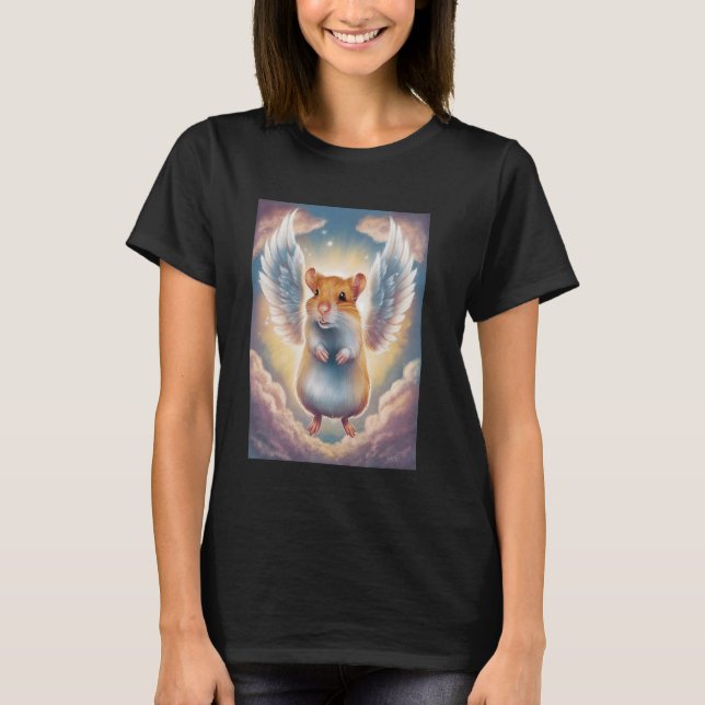Cute Hamster With Angel Wings Among Clouds Spirit  T-Shirt (Front)