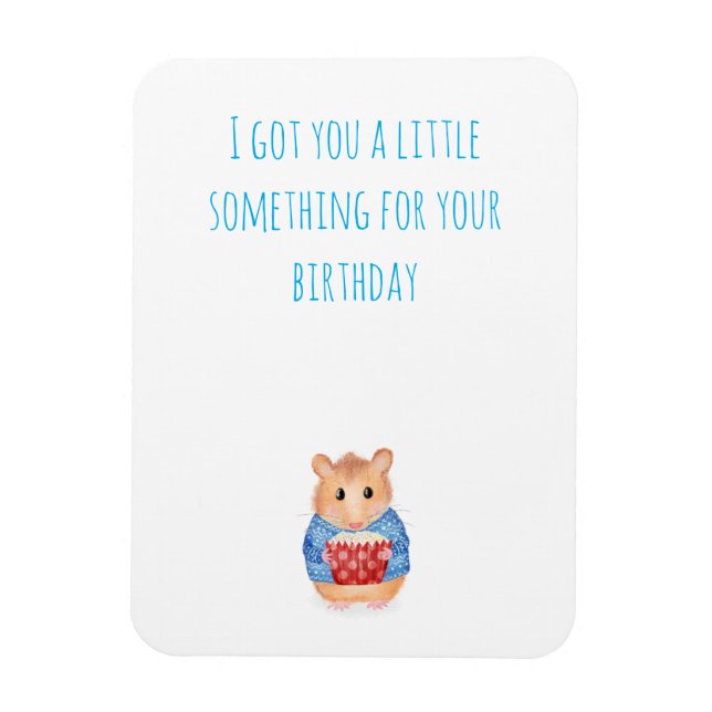 Cute hamster with cake magnet birthday gift (Vertical)