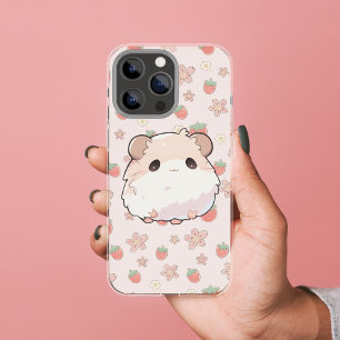 Cute Hamster with floral strawberry background iPhone 11 Case