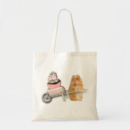Cute hamster with muffin illustration gift tote bag