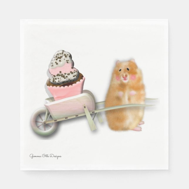 Cute hamster with muffin paper napkin. paper napkins (Front)