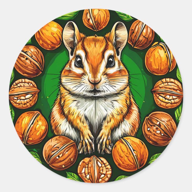 Cute Hamster with Nuts Cozy Funny Gift 🥜✨ Classic Round Sticker (Front)