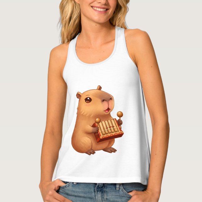 Cute Hamster with Straw Hat Tank Top – Fun & Casua (Front)