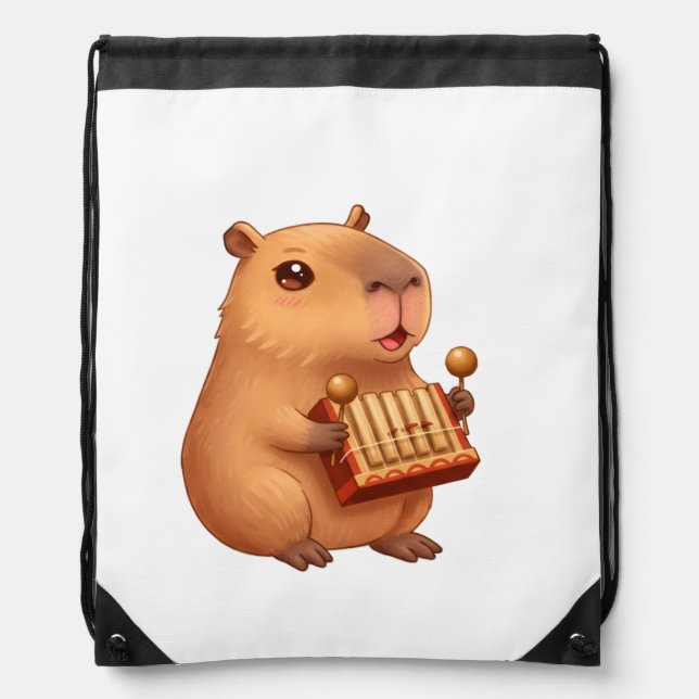 Cute Hamster with Straw Hat Tank Top – Fun & Casua Drawstring Bag (Front)