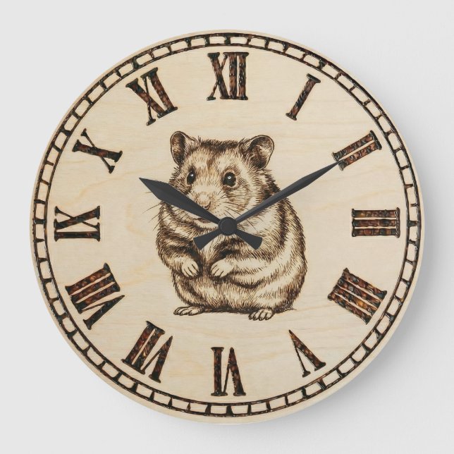 Cute Hamster Wooden Wall Clock (Front)