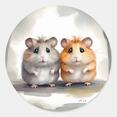 Cute Hamsters Buddies Best Pals Friends Portrait  Classic Round Sticker