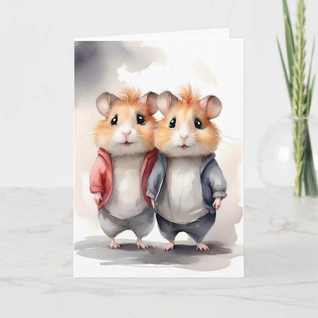 Cute Hamsters Jackets Best Pals Friends Portrait  Card (Front)