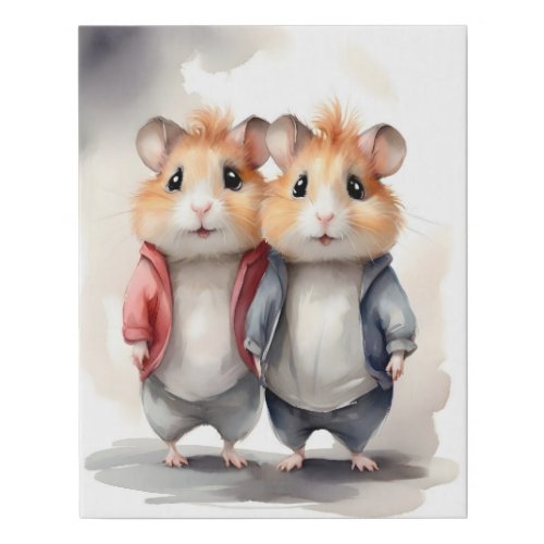 Cute Hamsters Jackets Best Pals Friends Portrait  Faux Canvas Print