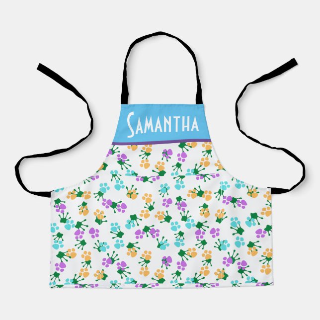 Cute hand and paw print personalised  apron (Front)