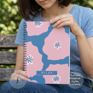 Cute Hand Drawn Abstract Flower Vibrant Pink Blue Notebook