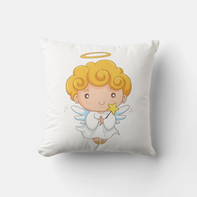 Cute Hand drawn Angel boy Throw Pillow (Front)