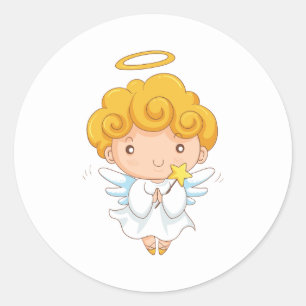 Cute Hand drawn Angel Christmas Classic Round Sticker