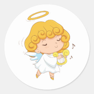 Cute Hand drawn Angel Christmas Classic Round Sticker