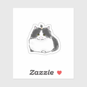 Cute Hand-Drawn Apple Ponytail Tuxedo Cat Sticker