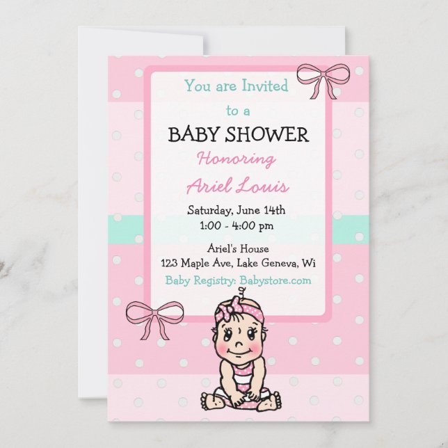 Cute Hand drawn Baby Girl Baby Shower Invitation (Front)