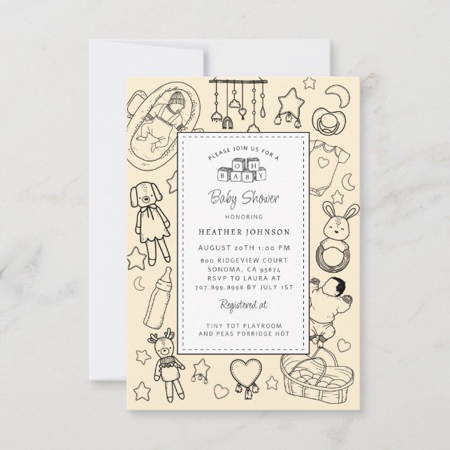 Cute Hand Drawn Baby Shower Gender Neutral Invitation (Front)