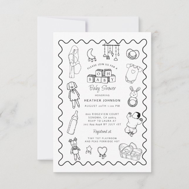 Cute Hand Drawn Baby Shower Invitation (Front)