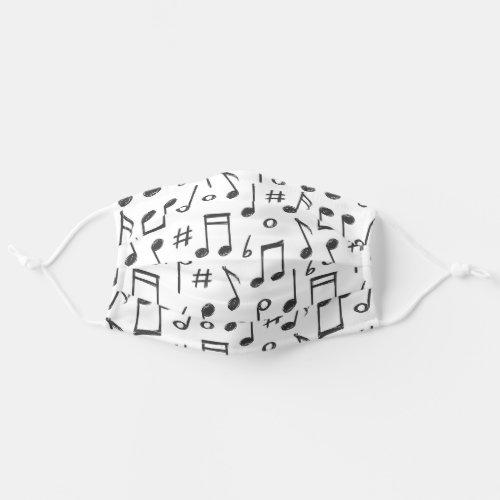 Cute Hand Drawn Black And White Music Notes Adult Cloth Face Mask
