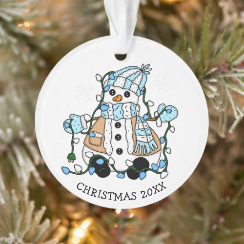 Cute Hand Drawn Blue Snowman Christmas     Ornament