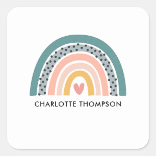 Cute Hand Drawn Boho Rainbow Personalized Square Sticker