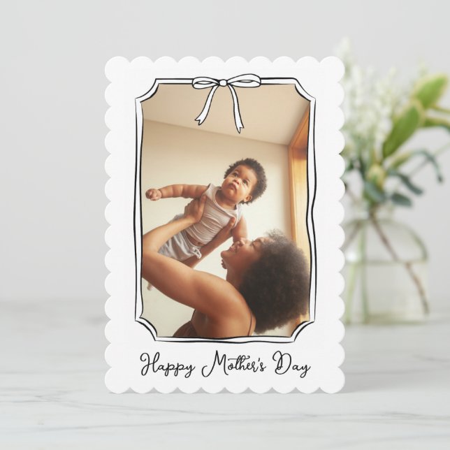 Cute Hand Drawn Bow Mother's Day Photo Card (Standing Front)