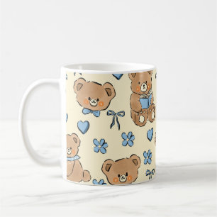 Cute Hand-drawn Brown Teddy Bears Seamless Pattern Coffee Mug