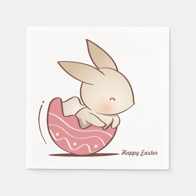 Cute Hand drawn Bunny, Pink Easter Egg Napkins (Front)