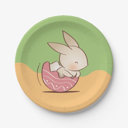 Cute Hand drawn Bunny Pink Easter Egg Paper Plates