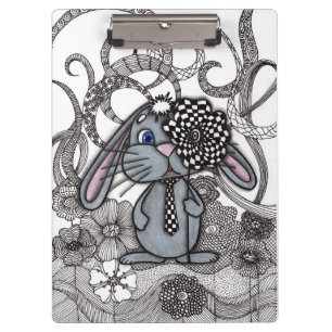 Cute Hand-Drawn Bunny Rabbit Zen Doodle Clipboard