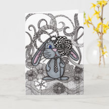 Cute Hand-Drawn Bunny Rabbit Zen Doodle Greeting C