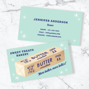 Cute Hand-Drawn Butter Retro Type Aqua Bakery Business Card