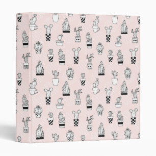 Cute Hand Drawn Cactus Pattern 3 Ring Binder