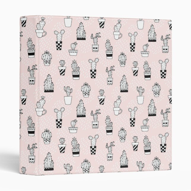 Cute Hand Drawn Cactus Pattern 3 Ring Binder (Front/Spine)