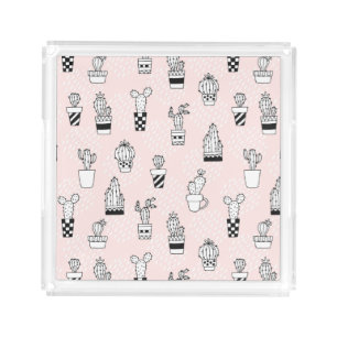 Cute Hand Drawn Cactus Pattern Acrylic Tray