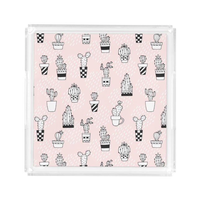 Cute Hand Drawn Cactus Pattern Acrylic Tray (Front)
