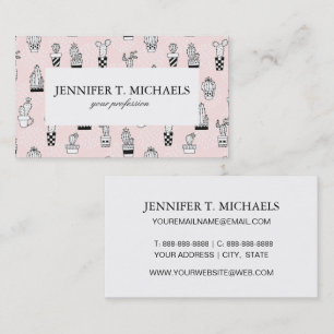 Cute Hand Drawn Cactus Pattern Business Card