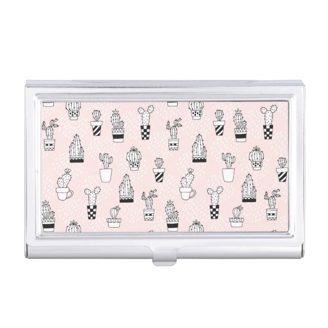 Cute Hand Drawn Cactus Pattern Business Card Case (Front)