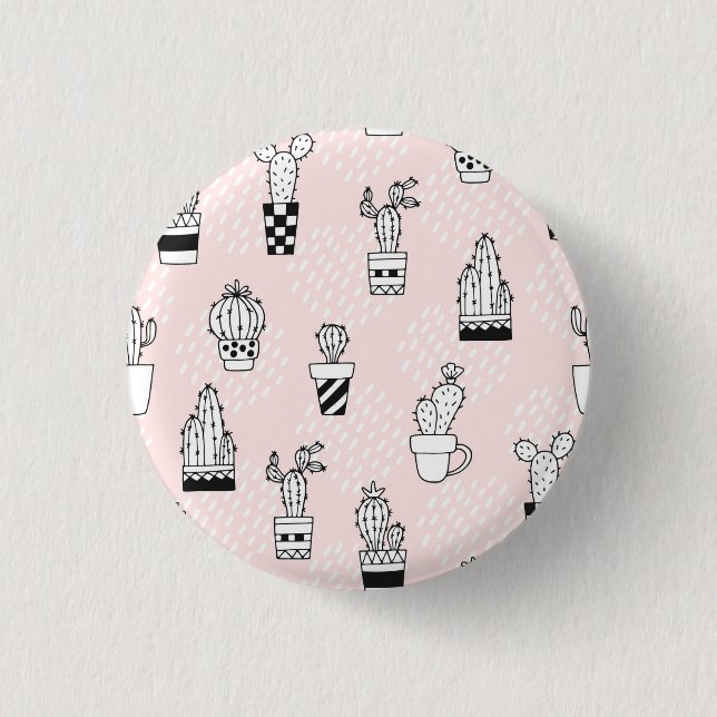Cute Hand Drawn Cactus Pattern Button (Front)