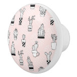 Cute Hand Drawn Cactus Pattern Ceramic Knob