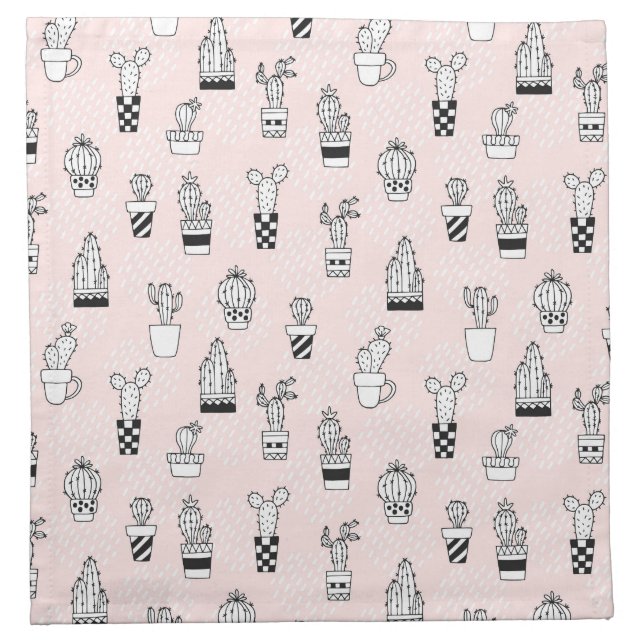 Cute Hand Drawn Cactus Pattern Cloth Napkin (Front)