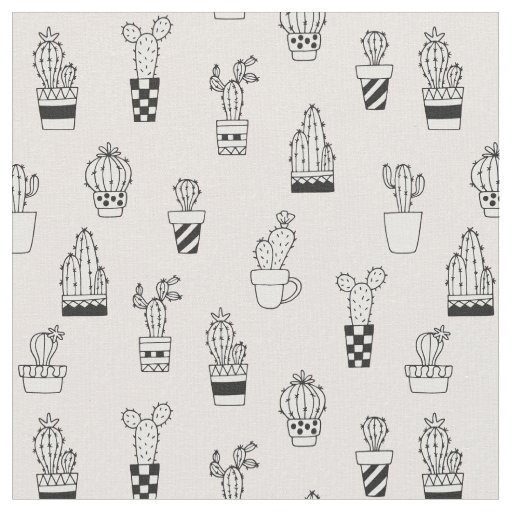 Cute Hand Drawn Cactus Pattern Fabric