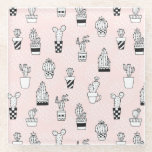 Cute Hand Drawn Cactus Pattern Glass Coaster