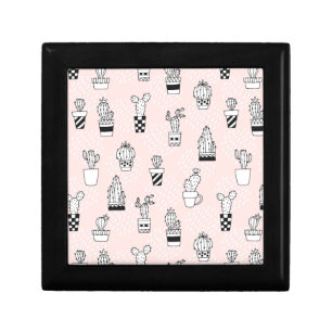 Cute Hand Drawn Cactus Pattern Jewelry Box