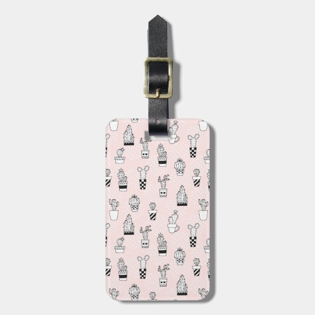 Cute Hand Drawn Cactus Pattern Luggage Tag (Front Vertical)