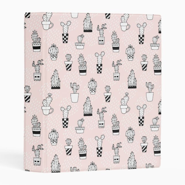 Cute Hand Drawn Cactus Pattern Mini Binder (Front/Spine)